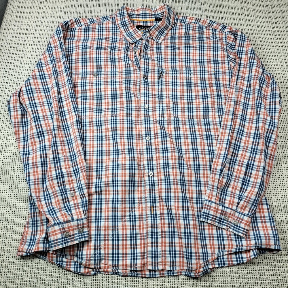 Orvis Shirt‎ Mens XL Blue Plaid Long Sleeve Button Front Active Fit Outdoor